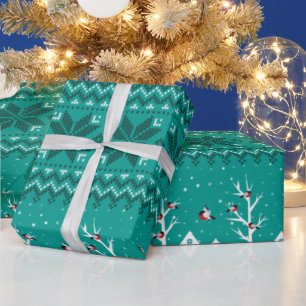 Schattig Santa Pattern Blauwgroen Kerstmis Cadeaupapier