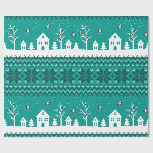 Schattig Santa Pattern Blauwgroen Kerstmis Cadeaupapier (Vlak)