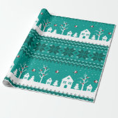 Schattig Santa Pattern Blauwgroen Kerstmis Cadeaupapier (Uitgerold)