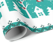 Schattig Santa Pattern Blauwgroen Kerstmis Cadeaupapier (Rol Hoek)