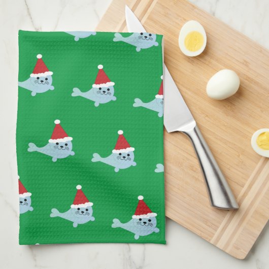 Schattig Santa Seal Theedoek (Quarter Fold)