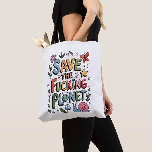 Schattig Save the Planet Milieu Ecowarrior Tote Bag (Dichtbij)