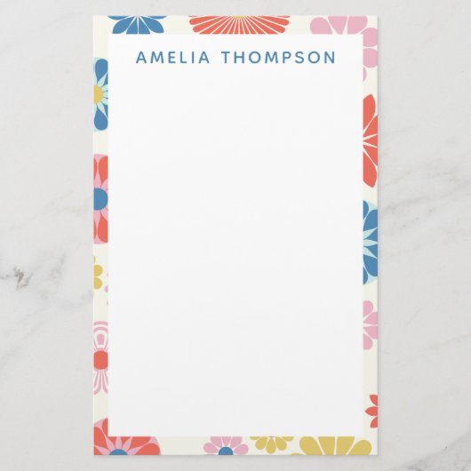 Schattig Scandi Boho Folk Bloem Patroon Persoonlij Briefpapier (Voorkant)