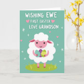 Schattig Schaap Eerste Pasen Kaart (Gele Bloem)
