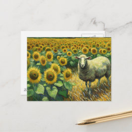 Schattig Schaap in een Zonnebloemenveld Briefkaart