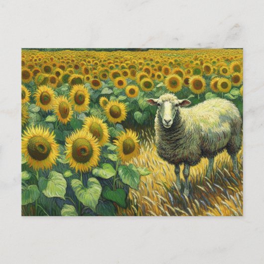 Schattig Schaap in een Zonnebloemenveld Briefkaart (Voorkant)