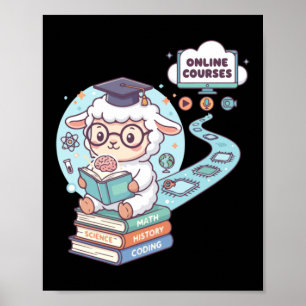 Schattig schaap karakter leert online cursussen poster