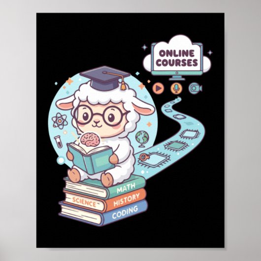 Schattig schaap karakter leert online cursussen poster (Voorkant)