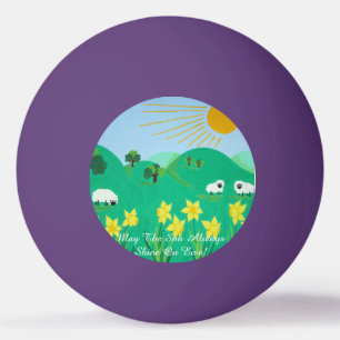 schattig schaap met bomen heuvels blauw hemel pingpongbal