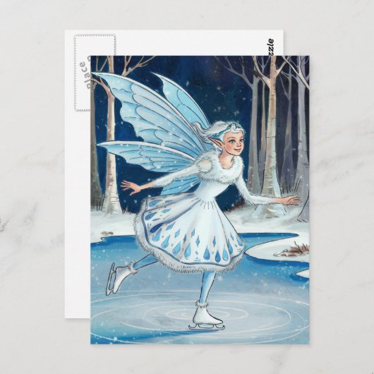 Schattig schaatsen Fairy Blauw Wit Briefkaart (Voorkant / Achterkant)