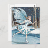 Schattig schaatsen Fairy Blue White Winter Briefkaart (Voorkant / Achterkant)