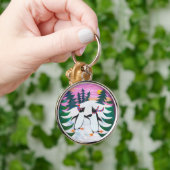 Schattig Schaatspinguïns Sneeuwscène Ronde Sleutel Sleutelhanger (Hand)