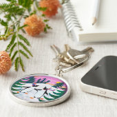 Schattig Schaatspinguïns Sneeuwscène Ronde Sleutel Sleutelhanger (Zijkant)