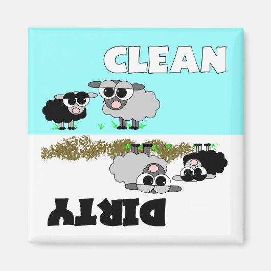 Schattig Schapen Schoon/Vuile Vaatwasser Magneet (Voorkant)