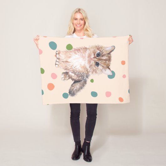 Schattig schattig kat Meow kitten polka stipt roze Fleece Deken (In situ)