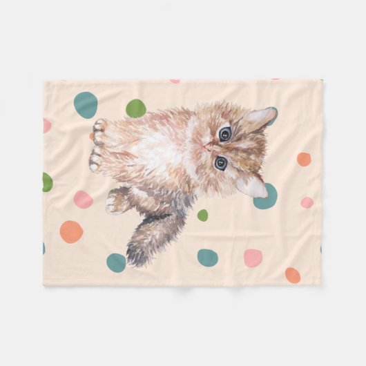 Schattig schattig kat Meow kitten polka stipt roze Fleece Deken (Voorkant (Horizontaal))