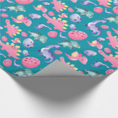 Schattig Schattig Licht Roze Blauw en Groene Dinos Cadeaupapier (Hoek)
