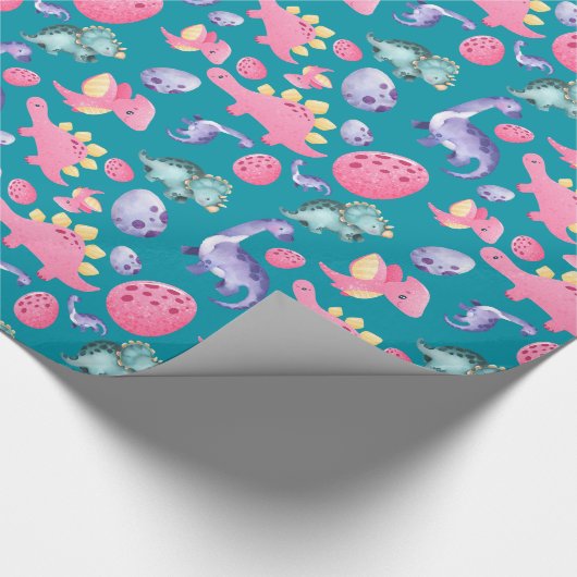 Schattig Schattig Licht Roze Blauw en Groene Dinos Cadeaupapier (Hoek)