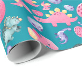 Schattig Schattig Licht Roze Blauw en Groene Dinos Cadeaupapier (Rol Hoek)