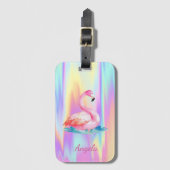 Schattig Schattig Roze Flamingo's Holografisch Bagagelabel (Voorkant (verticaal))