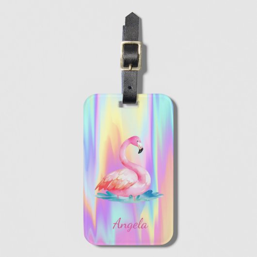 Schattig Schattig Roze Flamingo's Holografisch Bagagelabel (Voorkant (verticaal))