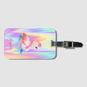 Schattig Schattig Roze Flamingo's Holografisch Bagagelabel (Voorkant (horizontaal))