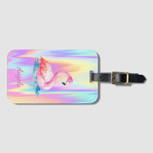 Schattig Schattig Roze Flamingo's Holografisch Bagagelabel (Voorkant (horizontaal))