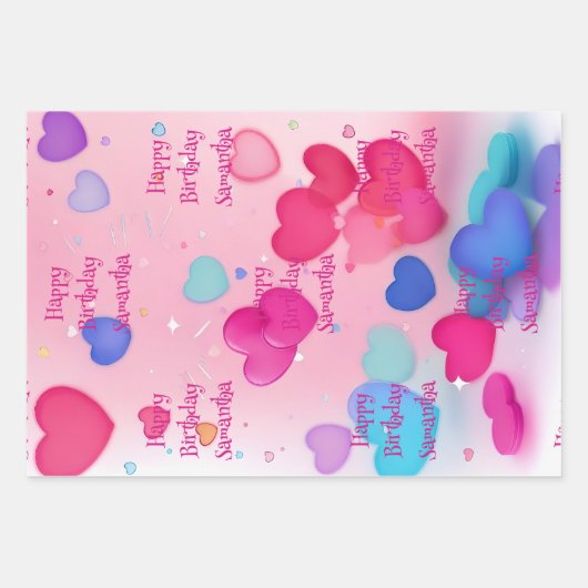 Schattig Schattig Roze Meisje Harten Gelukkig Verj Inpakpapier Vel (Voorkant 3)