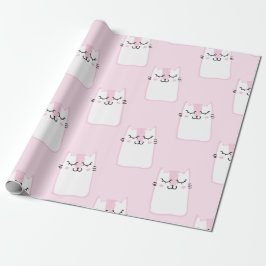 Schattig Schattig Roze Wit Katten Kittens Patroon  Cadeaupapier