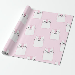 Schattig Schattig Roze Wit Katten Kittens Patroon  Cadeaupapier