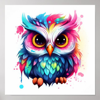 schattig, schattig waterverf uil print poster