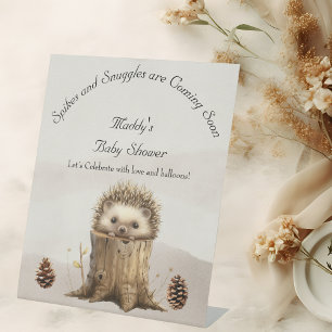 Schattig Schattige Baby Hedgehog-Baby shower Reclamebord Met Voetstuk