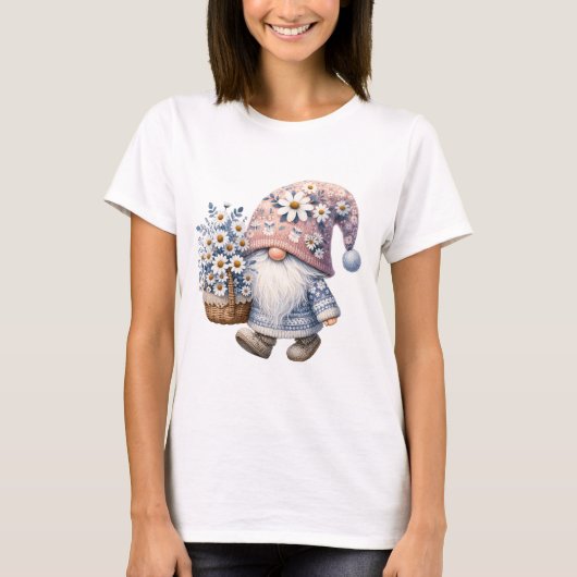 Schattig Schattige Daisy Flower Gnome Vrouwen T-shirt (Voorkant)