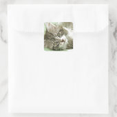 Schattig Schattige Grijs Tabby Kitten Paw Play Tap Vierkante Sticker (Tas)