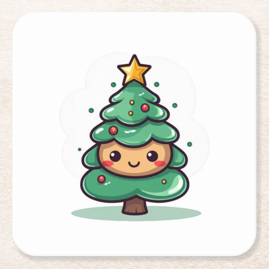 Schattig Schattige kerstboomkarakter Kartonnen Onderzetters (Voorkant)