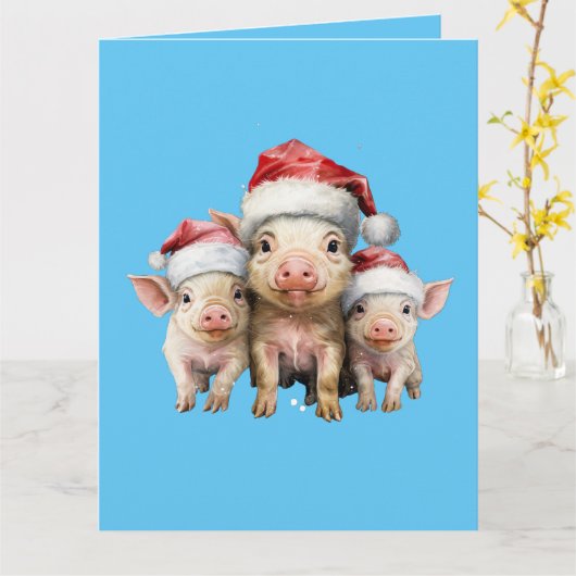 Schattig Schattige klein varken kerst groet Kaart (Gele Bloem)