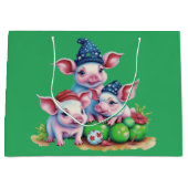 Schattig Schattige Kleine Varkens Kerstboom Groen Groot Cadeauzakje (Voorkant)