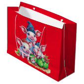 Schattig Schattige Kleine Varkens Kerstboom Rood Groot Cadeauzakje (Voorkant Gekanteld)