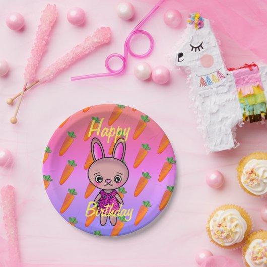 Schattig Schattige konijn met wortelverjaardag reg Papieren Bordje (Feest)