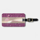 Schattig Schattige roze flamingo op glitterij Bagagelabel (Voorkant horizontaal)