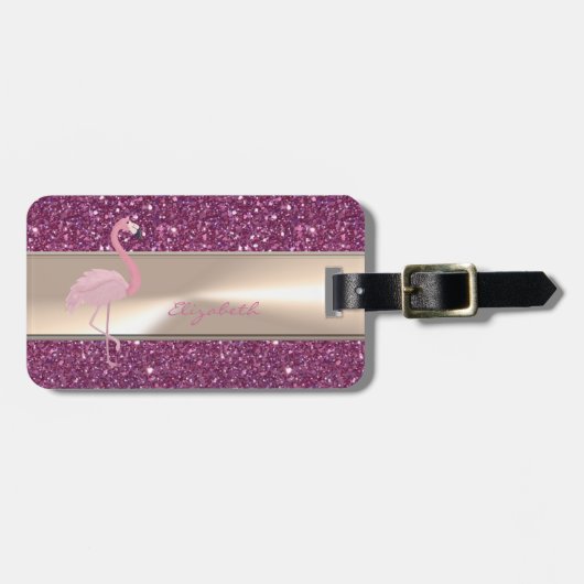Schattig Schattige roze flamingo op glitterij Bagagelabel (Voorkant horizontaal)