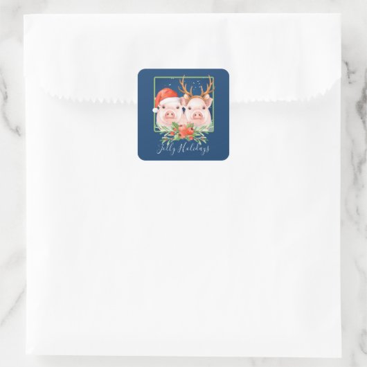 Schattig Schattige Varkenspaar Kerst Vierkante Sticker (Tas)