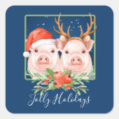 Schattig Schattige Varkenspaar Kerst Vierkante Sticker (Voorkant)