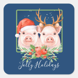 Schattig Schattige Varkenspaar Kerst Vierkante Sticker