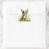 Schattig Schattige Zwart, Tan & Wit Chihuahua Pupp Vierkante Sticker (Tas)