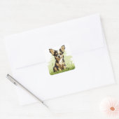 Schattig Schattige Zwart, Tan & Wit Chihuahua Pupp Vierkante Sticker (Envelop)