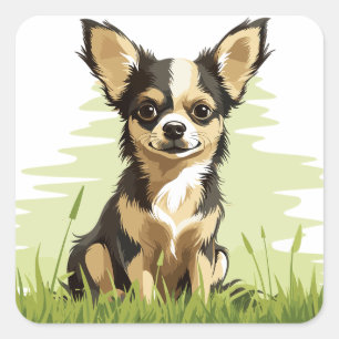 Schattig Schattige Zwart, Tan & Wit Chihuahua Pupp Vierkante Sticker