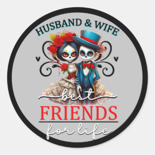 Schattig Schedel Suiker Liefdespaar Ronde Sticker