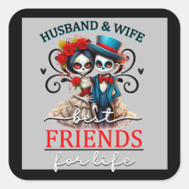 Schattig Schedel Suiker Liefdespaar  Vierkante Sticker