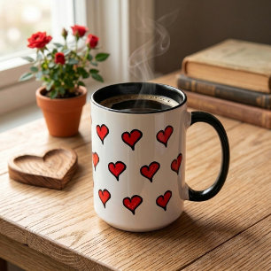 Schattig Schetsmatig Rood Hart Patroon Mok